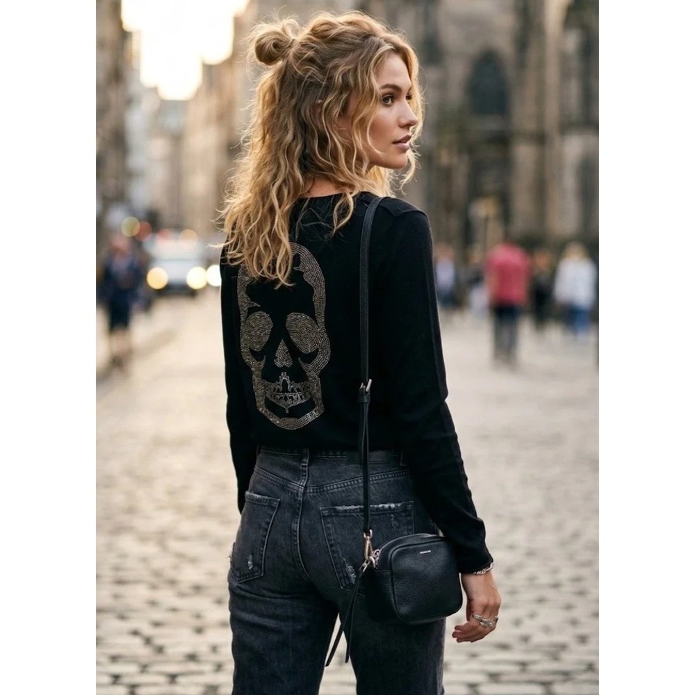 Zadig & Voltaire Miss M Skull Camou Studs Sweater Womens M Black Merino Wool